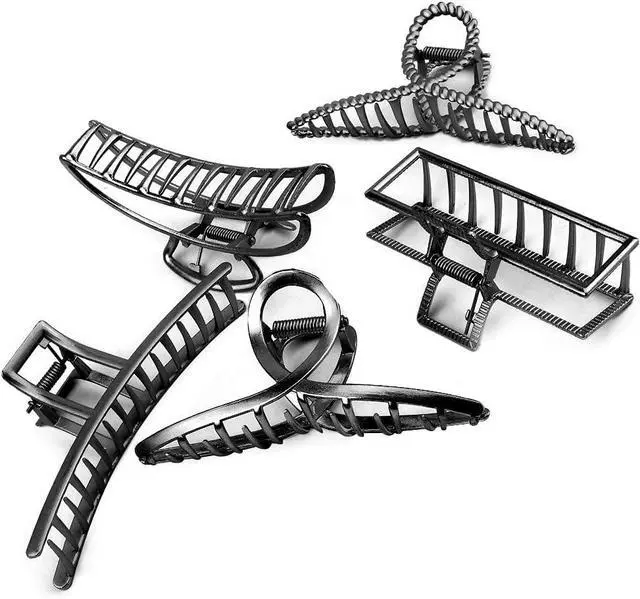 Alt view image 2 of 7 - Large Metal Hair Claws for Thick Long Hair - Butterfly Clips with Grip Teeth, Non-Slip Big Jaw Clamps for Women (Black)
