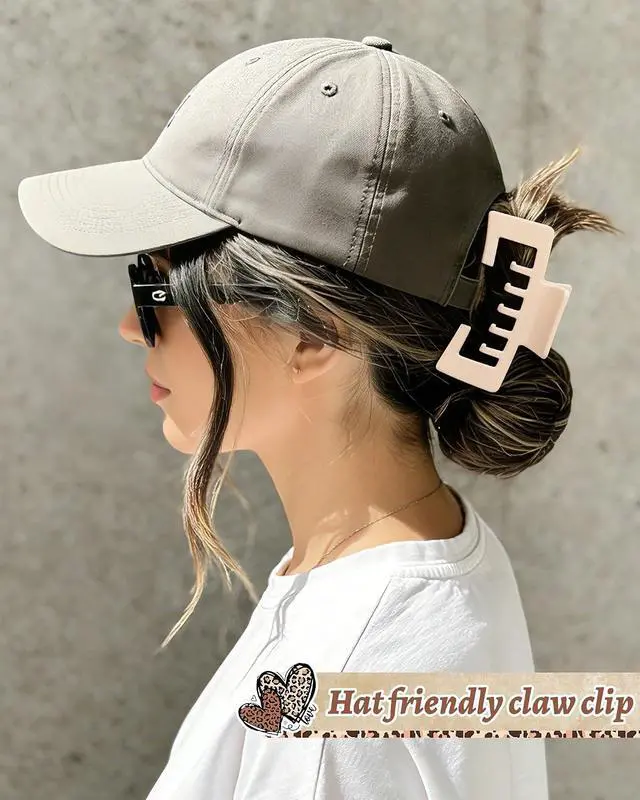 Alt view image 4 of 7 - Hat-Friendly Claw Clips for Baseball Caps, Trucker Hat Hair Clips for Women | 4 Pcs Hair Claw Clips for Thick Hair Hat Hairstyles, Gifts Hair Accessories