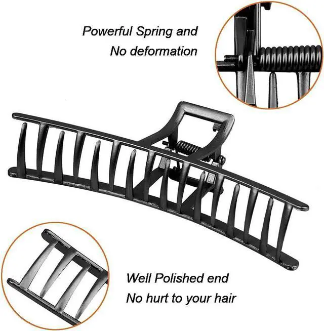 Alt view image 4 of 7 - Large Metal Hair Claws for Thick Long Hair - Butterfly Clips with Grip Teeth, Non-Slip Big Jaw Clamps for Women (Black)