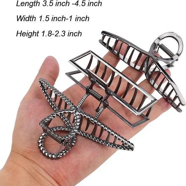 Alt view image 5 of 7 - Large Metal Hair Claws for Thick Long Hair - Butterfly Clips with Grip Teeth, Non-Slip Big Jaw Clamps for Women (Black)