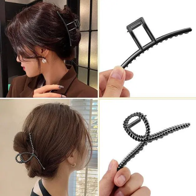 Alt view image 6 of 7 - Large Metal Hair Claws for Thick Long Hair - Butterfly Clips with Grip Teeth, Non-Slip Big Jaw Clamps for Women (Black)