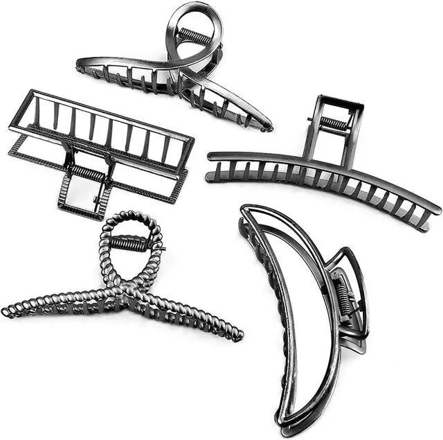 Alt view image 7 of 7 - Large Metal Hair Claws for Thick Long Hair - Butterfly Clips with Grip Teeth, Non-Slip Big Jaw Clamps for Women (Black)