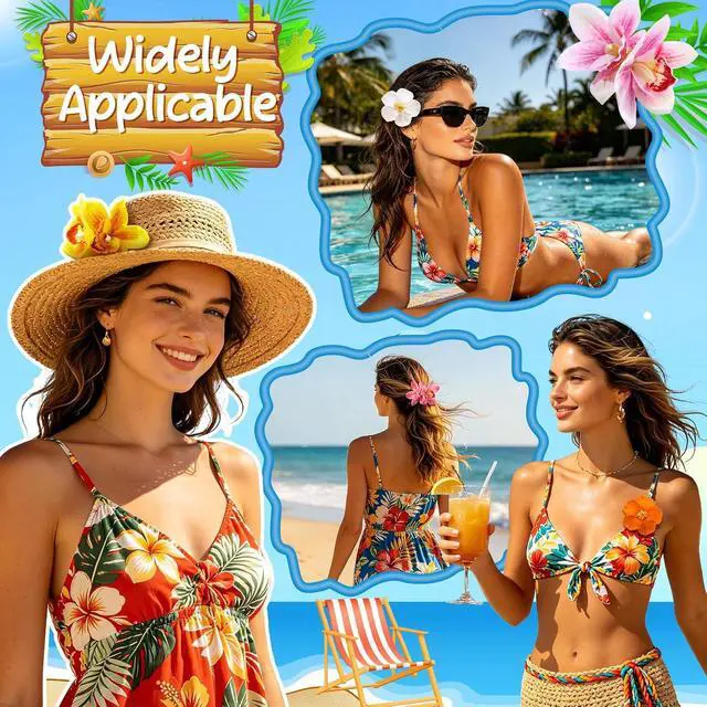 Alt view image 6 of 7 - 6 Pcs Hawaiian Flower Hair Clips for Women, Large Artificial Tropical Hibiscus Hair Clips Orchid Flower Clips Hawaiian Hair Accessories for Vacation Beach Party Wedding