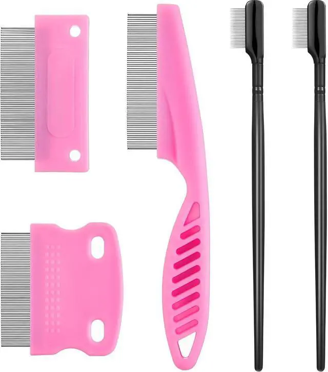 Main image of 5 Pieces Dog Eye Combs Tear Stain Remover Combs Pet Grooming Comb for Small Dogs Gently Removing Eye Mucus and Crust (Pink, Black)