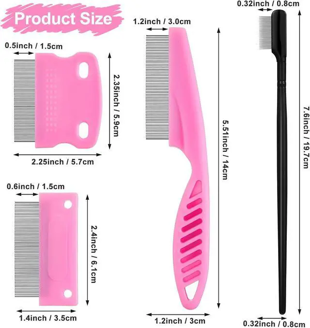 Alt view image 2 of 7 - 5 Pieces Dog Eye Combs Tear Stain Remover Combs Pet Grooming Comb for Small Dogs Gently Removing Eye Mucus and Crust (Pink, Black)