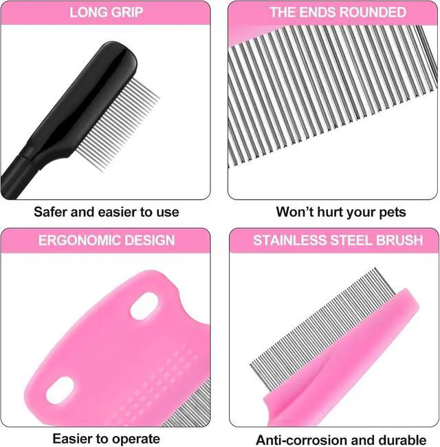 Alt view image 3 of 7 - 5 Pieces Dog Eye Combs Tear Stain Remover Combs Pet Grooming Comb for Small Dogs Gently Removing Eye Mucus and Crust (Pink, Black)