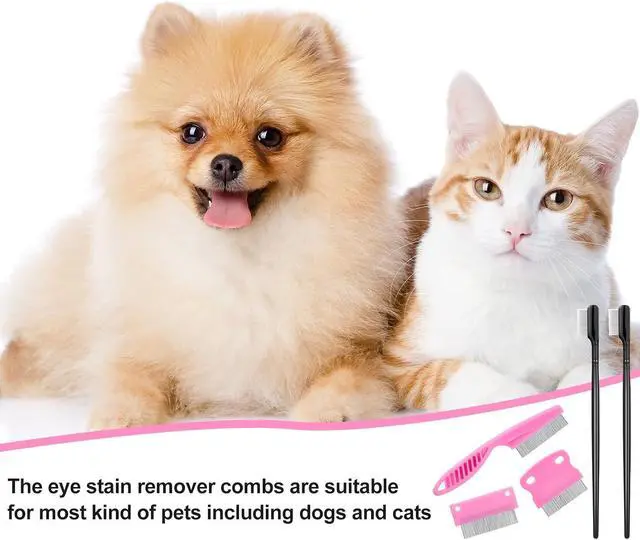 Alt view image 7 of 7 - 5 Pieces Dog Eye Combs Tear Stain Remover Combs Pet Grooming Comb for Small Dogs Gently Removing Eye Mucus and Crust (Pink, Black)