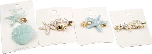 Alt view image 5 of 6 - Shell Pearl Starfish Hair Clip Set Princess Hair Clips for Women Girls | Alligator Hair Clips, Ladies and Girls Headwear Styling Tools Hair Accessories