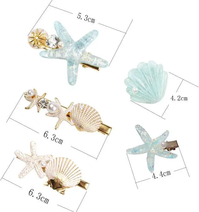 Alt view image 6 of 6 - Shell Pearl Starfish Hair Clip Set Princess Hair Clips for Women Girls | Alligator Hair Clips, Ladies and Girls Headwear Styling Tools Hair Accessories
