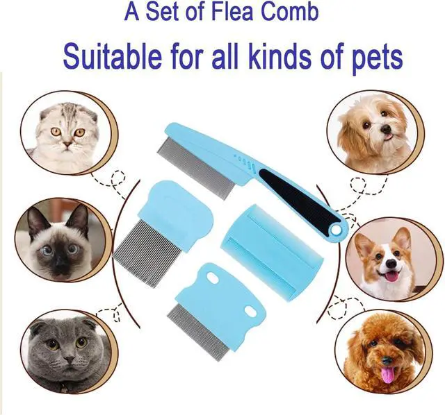 Alt view image 3 of 6 - Flea Comb 4-Pieces Jade Green with High Strength Teeth Pet Tear Stain Remover Combs, Dog Cat Grooming Set Effective Float Hair Remover