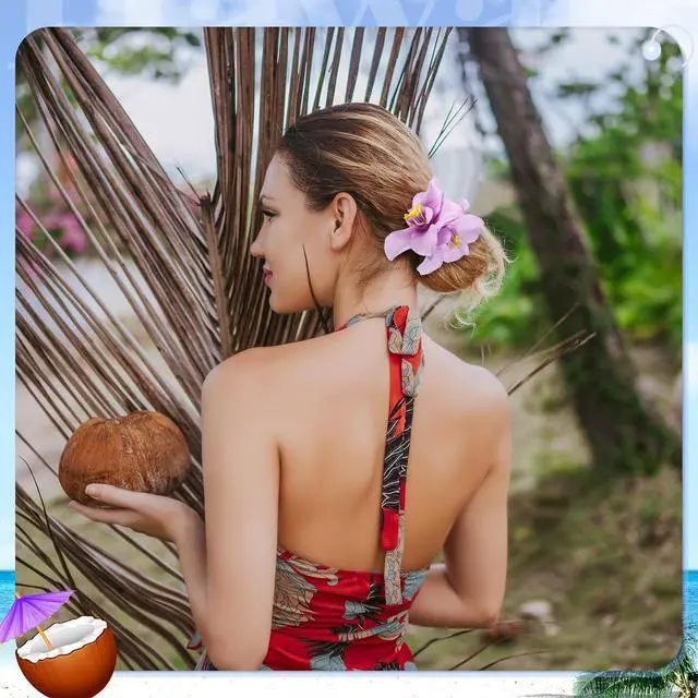 Alt view image 7 of 7 - 10 Pcs Hawaiian Flower Hair Clips for Women, Plumeria Hibiscus Hair Clips, 3.5 Inch Artificial Flower Clips for Vacation Party Beach Seaside