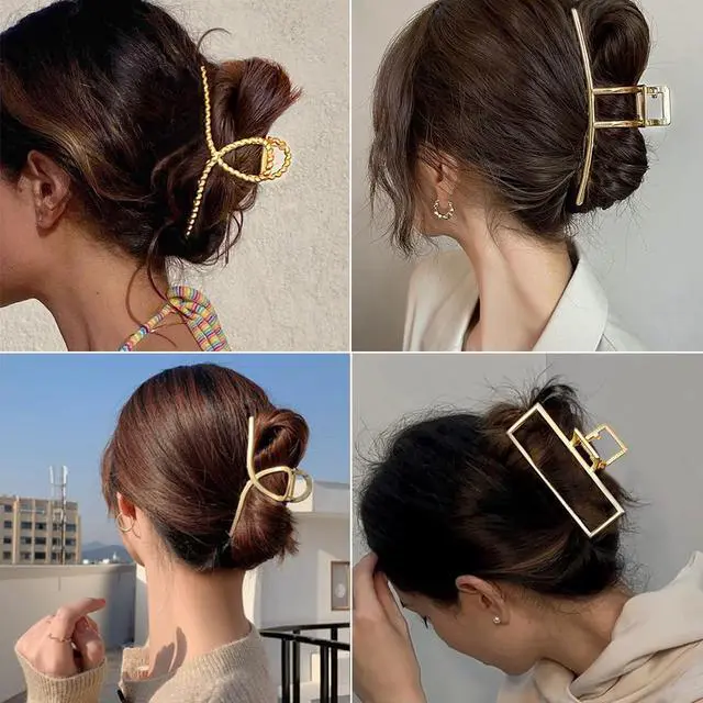 Alt view image 3 of 7 - Parcce 4 Pack Large Metal Hair Clips for Thin to Thick Curly Hair, 4.3 Inch Big Nonslip Gold Color Clamps, Perfect Fashion Jaw Claw Hair Styling Accessories for Women and Girls, Christmas Gifts