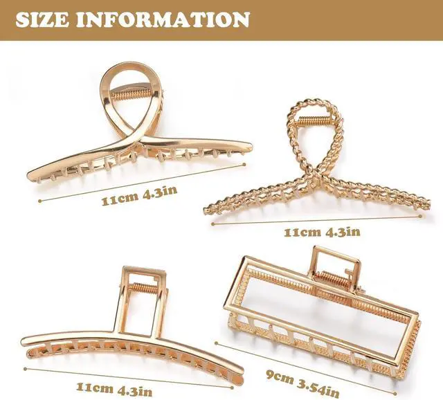 Alt view image 2 of 7 - Parcce 4 Pack Large Metal Hair Clips for Thin to Thick Curly Hair, 4.3 Inch Big Nonslip Gold Color Clamps, Perfect Fashion Jaw Claw Hair Styling Accessories for Women and Girls, Christmas Gifts