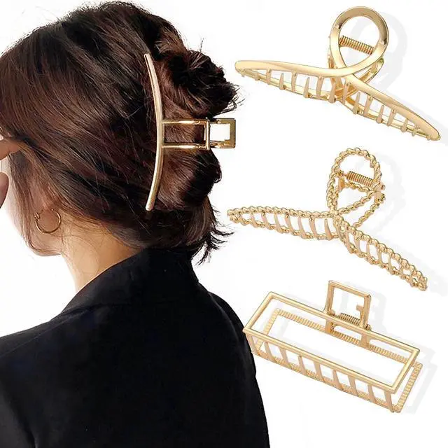 Alt view image 5 of 7 - Parcce 4 Pack Large Metal Hair Clips for Thin to Thick Curly Hair, 4.3 Inch Big Nonslip Gold Color Clamps, Perfect Fashion Jaw Claw Hair Styling Accessories for Women and Girls, Christmas Gifts