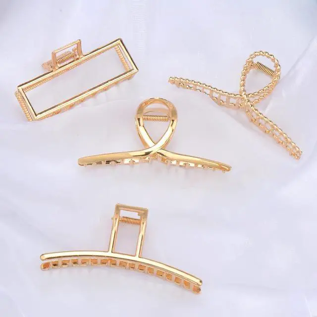 Alt view image 6 of 7 - Parcce 4 Pack Large Metal Hair Clips for Thin to Thick Curly Hair, 4.3 Inch Big Nonslip Gold Color Clamps, Perfect Fashion Jaw Claw Hair Styling Accessories for Women and Girls, Christmas Gifts