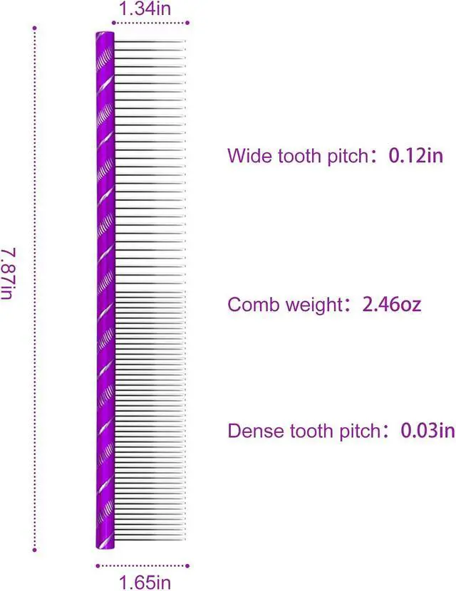 Alt view image 4 of 7 - Fearless Alpaca Metal Pet Comb for Grooming Cats and Dogs (Purple) - Purple, Blue, Red, and Gold Colors Available - 8 Inch Length - Rounded Spine - Great Tool for Mats and Shedding