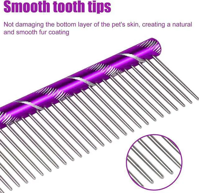 Alt view image 2 of 7 - Fearless Alpaca Metal Pet Comb for Grooming Cats and Dogs (Purple) - Purple, Blue, Red, and Gold Colors Available - 8 Inch Length - Rounded Spine - Great Tool for Mats and Shedding