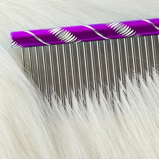 Alt view image 6 of 7 - Fearless Alpaca Metal Pet Comb for Grooming Cats and Dogs (Purple) - Purple, Blue, Red, and Gold Colors Available - 8 Inch Length - Rounded Spine - Great Tool for Mats and Shedding