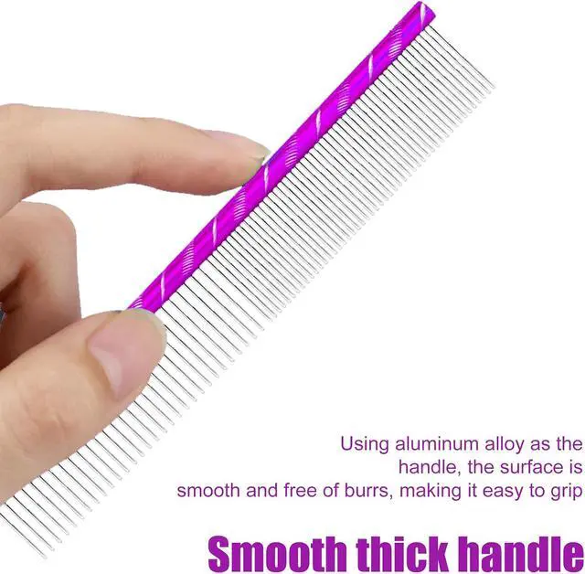 Alt view image 7 of 7 - Fearless Alpaca Metal Pet Comb for Grooming Cats and Dogs (Purple) - Purple, Blue, Red, and Gold Colors Available - 8 Inch Length - Rounded Spine - Great Tool for Mats and Shedding