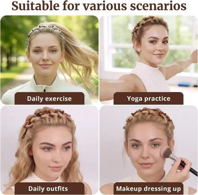 Alt view image 4 of 7 - 2 Pack Clip Headband for Twisty Bangs, 90s Hair Accessories for Women with 8 Mini Clips, Braided Hair Clip Headbands for Y2K Fashion Styling, Black and Brown