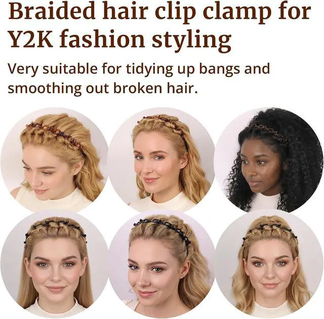 Alt view image 6 of 7 - 2 Pack Clip Headband for Twisty Bangs, 90s Hair Accessories for Women with 8 Mini Clips, Braided Hair Clip Headbands for Y2K Fashion Styling, Black and Brown