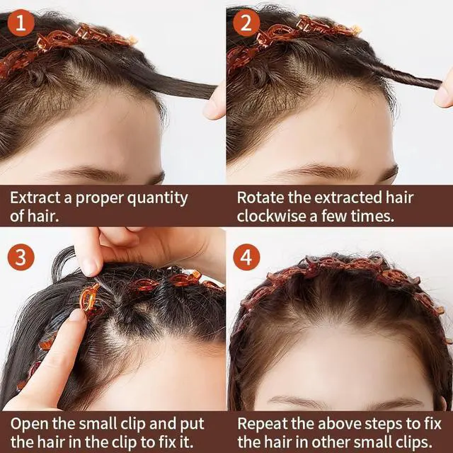Alt view image 5 of 7 - 2 Pack Clip Headband for Twisty Bangs, 90s Hair Accessories for Women with 8 Mini Clips, Braided Hair Clip Headbands for Y2K Fashion Styling, Black and Brown