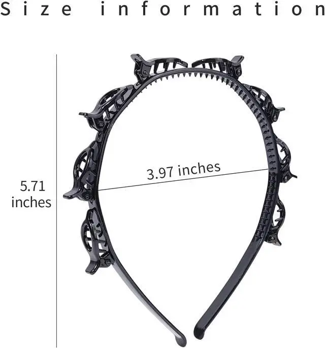 Alt view image 7 of 7 - 2 Pack Clip Headband for Twisty Bangs, 90s Hair Accessories for Women with 8 Mini Clips, Braided Hair Clip Headbands for Y2K Fashion Styling, Black and Brown