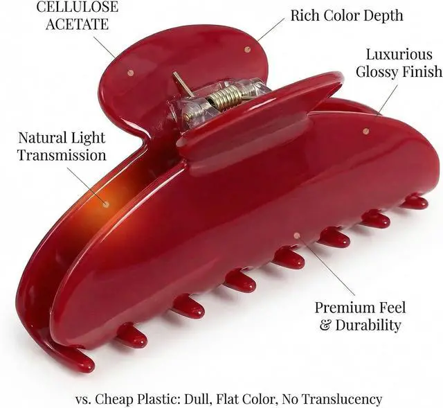 Alt view image 3 of 7 - Red Claw Clip, 4 In Large Acetate Hair Clip for Women | Strong Grip, Lightweight, Non-Slip, For Thin Thick Hair