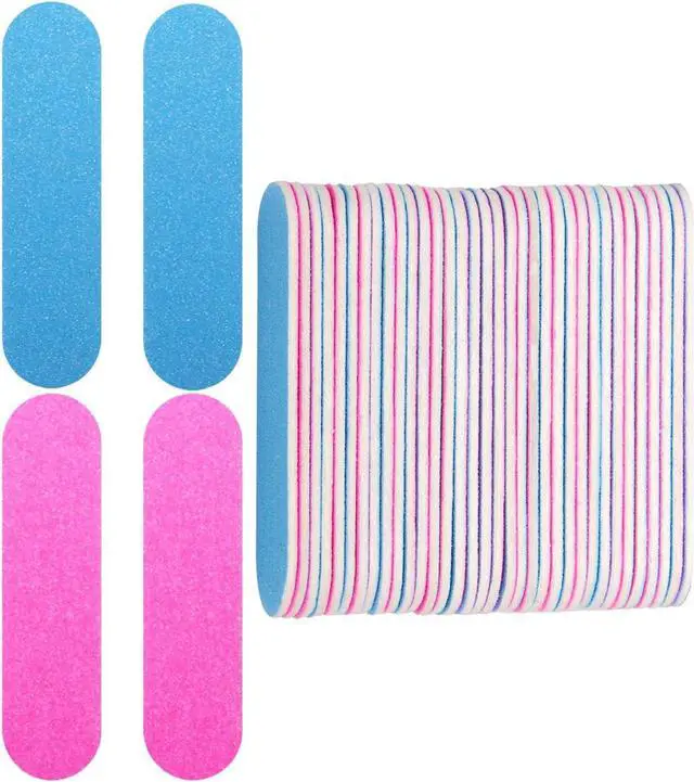 Main image of 100PCS Mini Disposable Nail Files Red and Blue 2"×0.5" Wood Emery Boards | Natural Small Fingernail Files Portable Travel Manicure Tools for Men Women