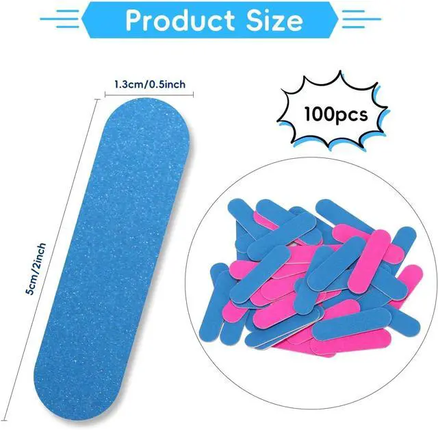 Alt view image 2 of 7 - 100PCS Mini Disposable Nail Files Red and Blue 2"×0.5" Wood Emery Boards | Natural Small Fingernail Files Portable Travel Manicure Tools for Men Women