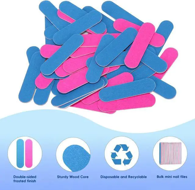 Alt view image 4 of 7 - 100PCS Mini Disposable Nail Files Red and Blue 2"×0.5" Wood Emery Boards | Natural Small Fingernail Files Portable Travel Manicure Tools for Men Women