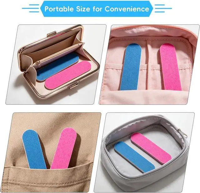 Alt view image 5 of 7 - 100PCS Mini Disposable Nail Files Red and Blue 2"×0.5" Wood Emery Boards | Natural Small Fingernail Files Portable Travel Manicure Tools for Men Women