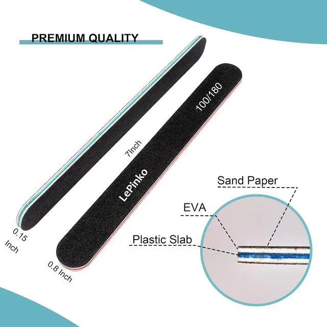 Alt view image 3 of 7 - 10PCS Double Sided 100/180 Grit Nail File Set | Washable Emery Board Nail Buffer Files for Home Salon Use, Manicure Pedicure Tool for Acrylic False Nails and Gel Cosmetic