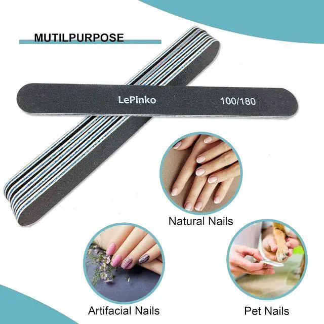 Alt view image 5 of 7 - 10PCS Double Sided 100/180 Grit Nail File Set | Washable Emery Board Nail Buffer Files for Home Salon Use, Manicure Pedicure Tool for Acrylic False Nails and Gel Cosmetic