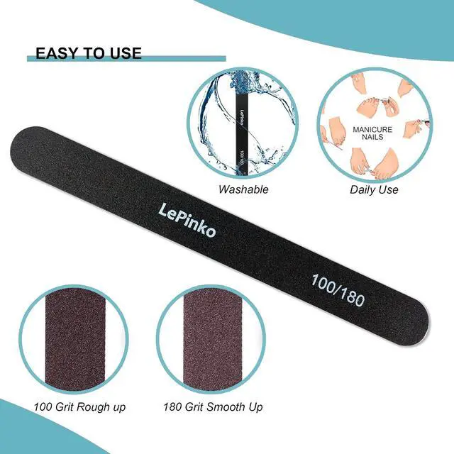 Alt view image 4 of 7 - 10PCS Double Sided 100/180 Grit Nail File Set | Washable Emery Board Nail Buffer Files for Home Salon Use, Manicure Pedicure Tool for Acrylic False Nails and Gel Cosmetic