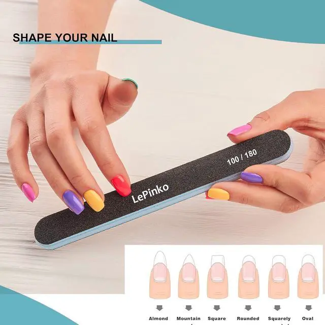 Alt view image 6 of 7 - 10PCS Double Sided 100/180 Grit Nail File Set | Washable Emery Board Nail Buffer Files for Home Salon Use, Manicure Pedicure Tool for Acrylic False Nails and Gel Cosmetic