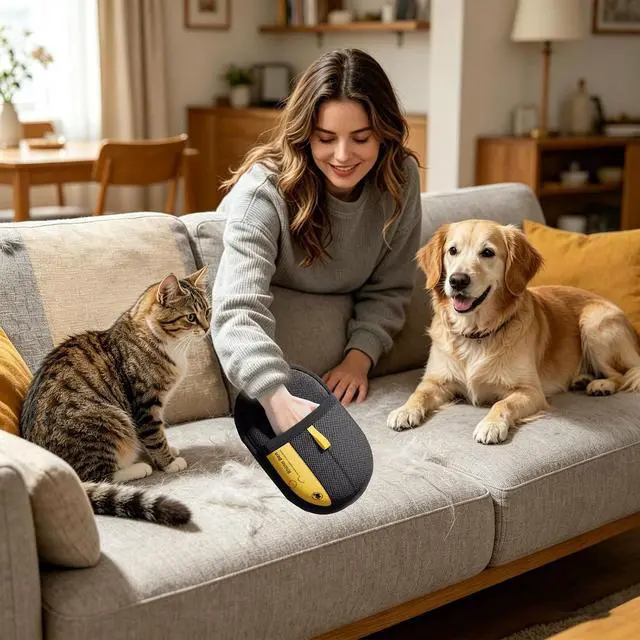 Alt view image 5 of 6 - Electrostatic Pet Hair Remover Glove, Reusable Lint & Fur Removal Mitt for Dogs & Cats, Efficient Cleaning Tool for Couch, Clothes, Bedding, Carpet and Car Seats