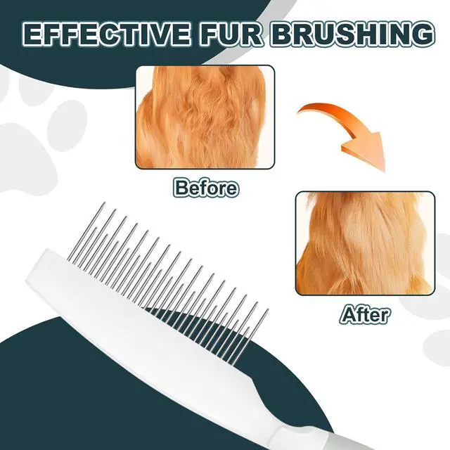 Alt view image 4 of 7 - Cat Grooming Comb, Stainless Steel Dual-Length Teeth, Silicone Handle | Removes Loose Fur & Mats Rounded Stainless Steel Teeth Ergonomic Silicone Grip For Long & Short Hair Cats, Dogs & Rabbits