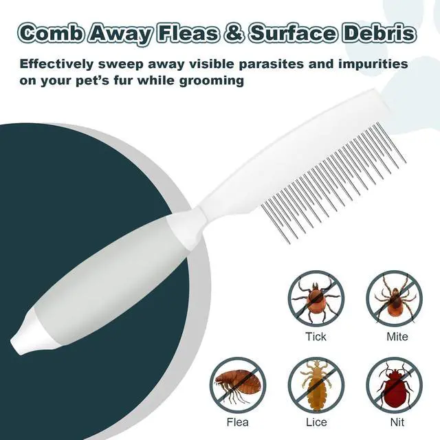 Alt view image 3 of 7 - Cat Grooming Comb, Stainless Steel Dual-Length Teeth, Silicone Handle | Removes Loose Fur & Mats Rounded Stainless Steel Teeth Ergonomic Silicone Grip For Long & Short Hair Cats, Dogs & Rabbits