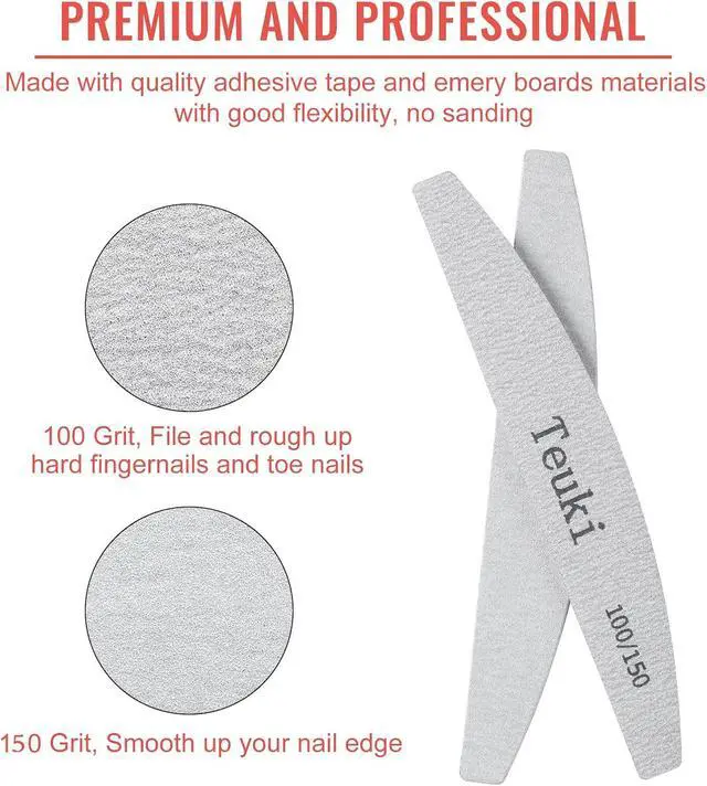 Alt view image 3 of 7 - 12pcs Nail File, Teuki Nail Files 100 150 Grit for Poly Nail Extension Gel and Acrylic Nails Emery Boards Doubled Sides Washable Nail File Manicure Tools