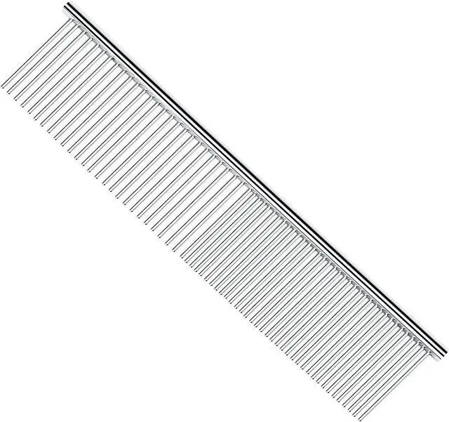 Main image of PETTOM Pet Steel Grooming Tool Poodle Finishing Butter Comb 7 1/2-inch L Silver Dog Combs with Rounded Ends Stainless Steel Teeth, Cat Comb for Removing Tangles and Knots