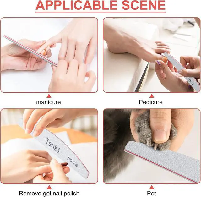 Alt view image 6 of 7 - 12pcs Nail File, Teuki Nail Files 100 150 Grit for Poly Nail Extension Gel and Acrylic Nails Emery Boards Doubled Sides Washable Nail File Manicure Tools