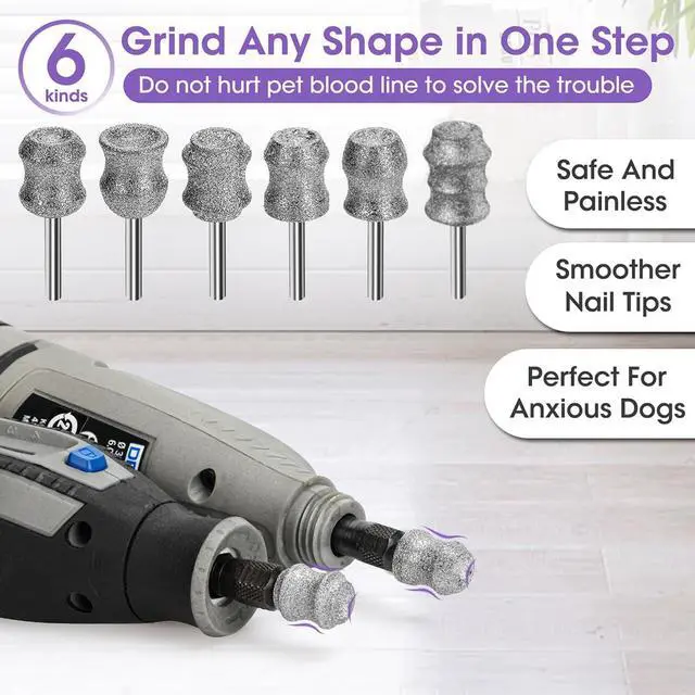 Alt view image 2 of 6 - for Dremel Dog Nail Grinder - Diamond Bits Attachment for Dog Nail - 1/8'' Painless Nail Grinder Bits Won't Pull Hair or Get Hot for Large Medium Small Dogs and Cats Paws Grooming