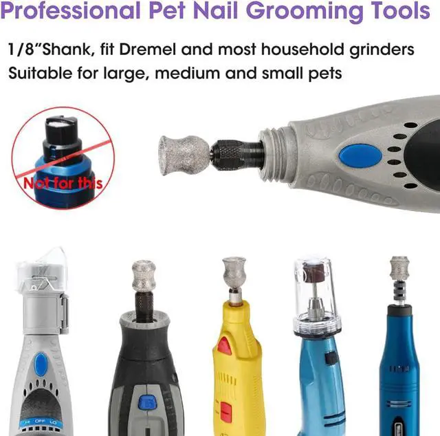 Alt view image 4 of 6 - for Dremel Dog Nail Grinder - Diamond Bits Attachment for Dog Nail - 1/8'' Painless Nail Grinder Bits Won't Pull Hair or Get Hot for Large Medium Small Dogs and Cats Paws Grooming
