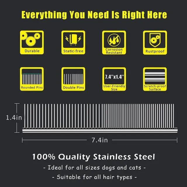 Alt view image 2 of 5 - Kopal Stainless Steel Comb Set for Dogs and Cats, Pet Metal Brusher, Silver, Pack of 3