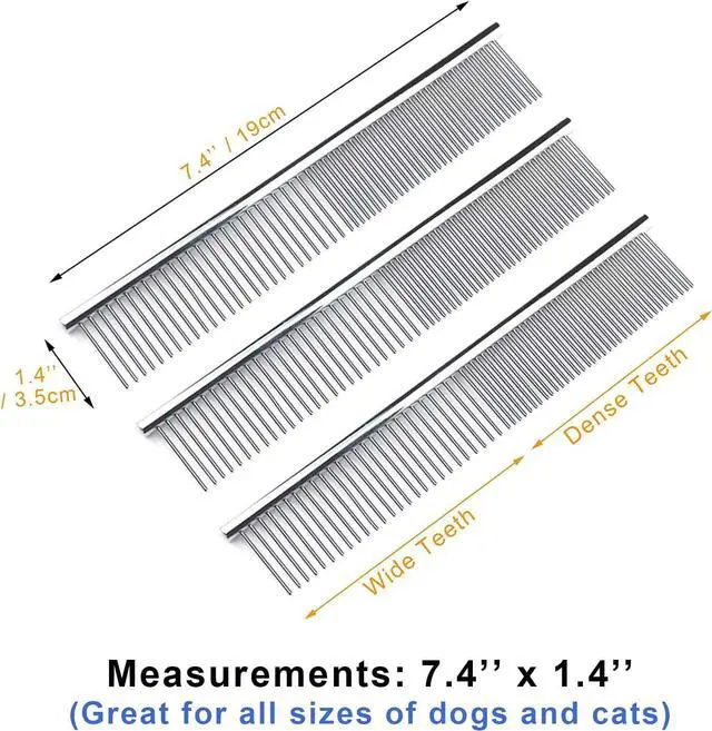 Alt view image 3 of 5 - Kopal Stainless Steel Comb Set for Dogs and Cats, Pet Metal Brusher, Silver, Pack of 3