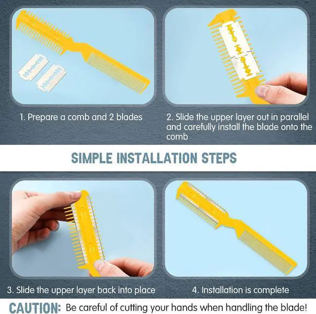 Alt view image 3 of 7 - Yinkin 5 Pieces Razor Comb for Dogs Hair Grooming Trimmer for Pet Razor Comb with 25 Extra Blades Manual Dog Hair Trimmer Double Edge for Cats Hair Cutting Tool(Yellow)