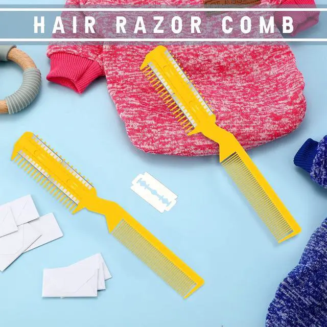Alt view image 7 of 7 - Yinkin 5 Pieces Razor Comb for Dogs Hair Grooming Trimmer for Pet Razor Comb with 25 Extra Blades Manual Dog Hair Trimmer Double Edge for Cats Hair Cutting Tool(Yellow)