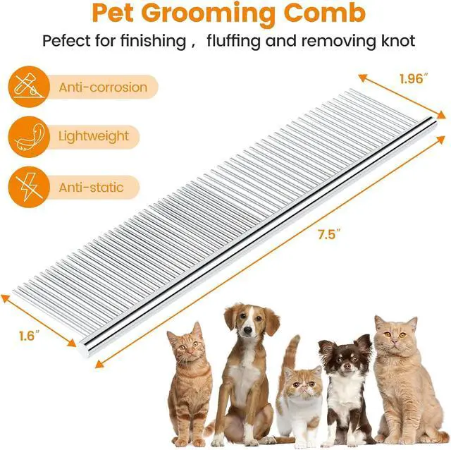 Alt view image 2 of 7 - PETTOM Pet Steel Grooming Tool Poodle Finishing Butter Comb 7 1/2-inch L Silver Dog Combs with Rounded Ends Stainless Steel Teeth, Cat Comb for Removing Tangles and Knots