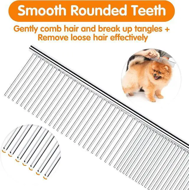 Alt view image 3 of 7 - PETTOM Pet Steel Grooming Tool Poodle Finishing Butter Comb 7 1/2-inch L Silver Dog Combs with Rounded Ends Stainless Steel Teeth, Cat Comb for Removing Tangles and Knots
